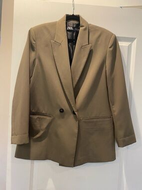Zara Double-Breasted Blazer in Olive